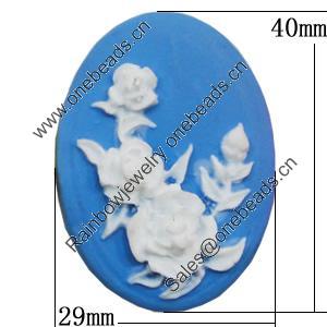 Cameos Resin Beads, No-Hole Jewelry findings, Flat Oval 29x40mm, Sold by Bag