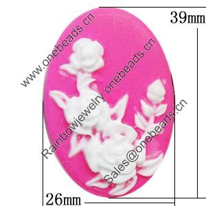 Cameos Resin Beads, No-Hole Jewelry findings, Flat Oval 26x39mm, Sold by Bag