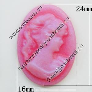 Cameos Resin Beads, No-Hole Jewelry findings, Flat Oval 16x24mm, Sold by Bag