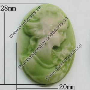 Cameos Resin Beads, No-Hole Jewelry findings, Flat Oval 20x28mm, Sold by Bag