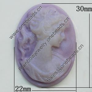Cameos Resin Beads, No-Hole Jewelry findings, Flat Oval 22x30mm, Sold by Bag