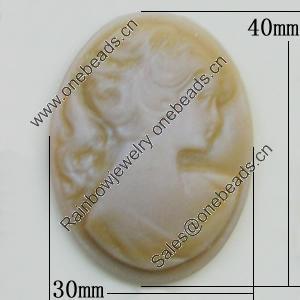 Cameos Resin Beads, No-Hole Jewelry findings, Flat Oval 30x40mm, Sold by Bag