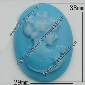 Cameos Resin Beads, No-Hole Jewelry findings, Flat Oval 29x38mm, Sold by Bag