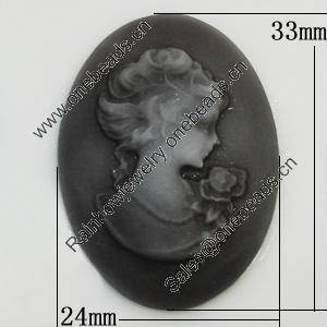 Cameos Resin Beads, No-Hole Jewelry findings, Flat Oval 24x33mm, Sold by Bag