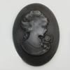 Cameos Resin Beads, No-Hole Jewelry findings, Flat Oval 24x33mm, Sold by Bag