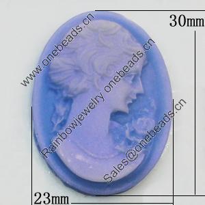 Cameos Resin Beads, No-Hole Jewelry findings, Flat Oval 23x30mm, Sold by Bag