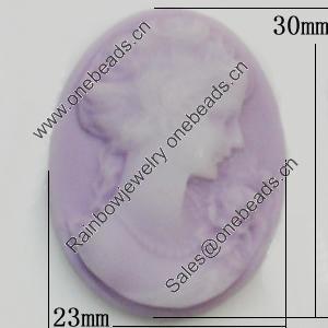 Cameos Resin Beads, No-Hole Jewelry findings, Flat Oval 23x30mm, Sold by Bag