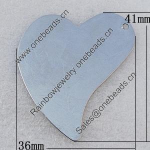 Zinc alloy Jewelry Pendant/Charm, Nickel-free & Lead-free A Grade, Heart 36x41mm, Sold by PC
