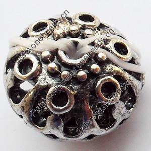 Hollow Bali Beads Zinc Alloy Jewelry Findings, Lead-free, 15x12mm, Hole:2mm, Sold by Bag 
