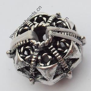 Hollow Bali Beads Zinc Alloy Jewelry Findings, Lead-free, 16mm, Hole:3mm, Sold by Bag 