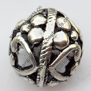 Hollow Bali Beads Zinc Alloy Jewelry Findings, Lead-free, 20x18mm, Hole:2.5mm, Sold by Bag 
