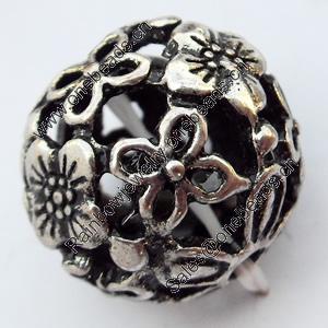Hollow Bali Beads Zinc Alloy Jewelry Findings, Lead-free, 18mm, Hole:3mm, Sold by Bag 