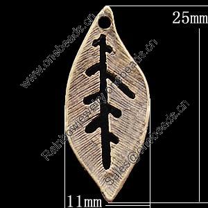 Pendant, Zinc Alloy Jewelry Findings, Leaf 25x11mm, Sold by Bag