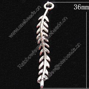 Pendant, Zinc Alloy Jewelry Findings, Leaf 5x36mm, Sold by Bag