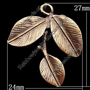 Pendant, Zinc Alloy Jewelry Findings, Leaf 24x27mm, Sold by Bag