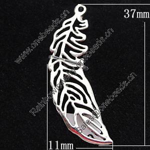 Pendant, Zinc Alloy Jewelry Findings, Leaf 11x37mm, Sold by Bag