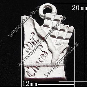 Pendant, Zinc Alloy Jewelry Findings, 12x20mm, Sold by Bag