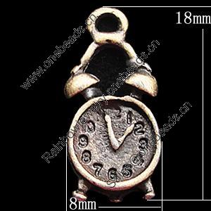 Pendant, Zinc Alloy Jewelry Findings, Clock 8x18mm, Sold by Bag