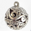 Hollow Bali Pendant Zinc Alloy Jewelry Findings, Lead-free, 25x30mm, Sold by Bag 