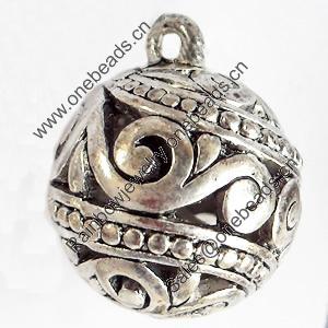 Hollow Bali Pendant Zinc Alloy Jewelry Findings, Lead-free, 25x30mm, Sold by Bag 