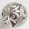Hollow Bali Beads Zinc Alloy Jewelry Findings, Lead-free, Round, 25mm, Sold by Bag 
