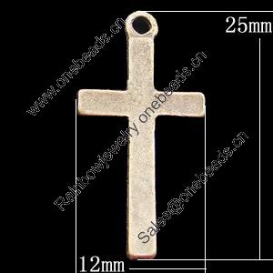 Pendant, Zinc Alloy Jewelry Findings, Cross 12x25mm, Sold by Bag