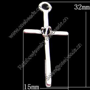 Pendant, Zinc Alloy Jewelry Findings, Cross 15x32mm, Sold by Bag