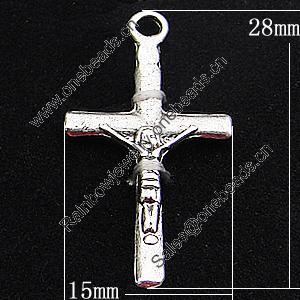 Pendant, Zinc Alloy Jewelry Findings, Cross 15x28mm, Sold by Bag