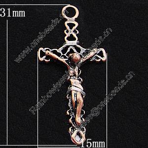 Pendant, Zinc Alloy Jewelry Findings, Cross 15x31mm, Sold by Bag