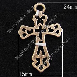 Pendant, Zinc Alloy Jewelry Findings, Cross 15x24mm, Sold by Bag