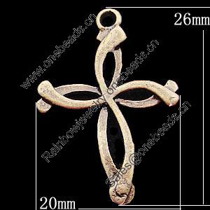 Pendant, Zinc Alloy Jewelry Findings, Cross 20x26mm, Sold by Bag