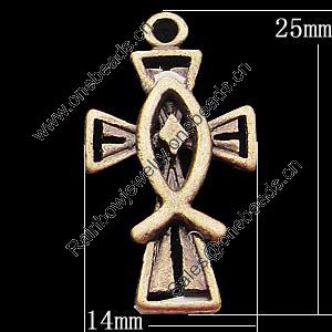 Pendant, Zinc Alloy Jewelry Findings, Cross 14x25mm, Sold by Bag