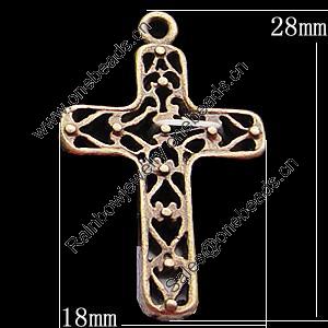 Pendant, Zinc Alloy Jewelry Findings, Cross 18x28mm, Sold by Bag