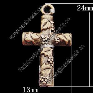 Pendant, Zinc Alloy Jewelry Findings, Cross 13x24mm, Sold by Bag