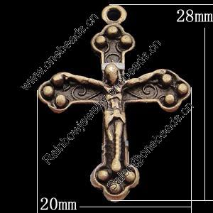 Pendant, Zinc Alloy Jewelry Findings, Cross 20x28mm, Sold by Bag