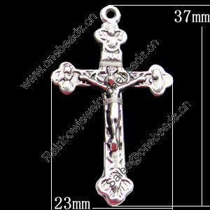 Pendant, Zinc Alloy Jewelry Findings, Cross 23x37mm, Sold by Bag