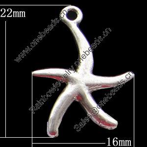 Pendant, Zinc Alloy Jewelry Findings, Star 16x22mm, Sold by Bag
