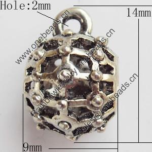 Hollow Bali Connector Zinc Alloy Jewelry Findings, Lead-free, 9x14mm Hole:2mm, Sold by Bag 