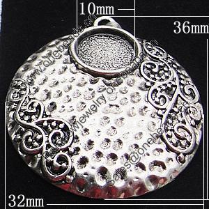 Zinc Alloy Cabochon Settings, Outside diameter:32x36mm, Interior diameter:10mm, Sold by Bag
