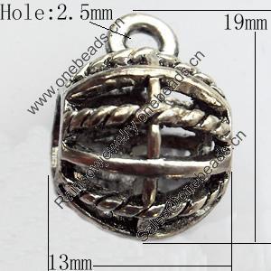 Hollow Bali Connector Zinc Alloy Jewelry Findings, Lead-free, 13x19mm Hole:2.5mm, Sold by Bag 