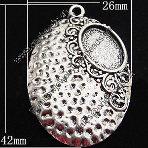 Zinc Alloy Cabochon Settings, Outside diameter:26x42mm, Interior diameter:10x14mm, Sold by Bag