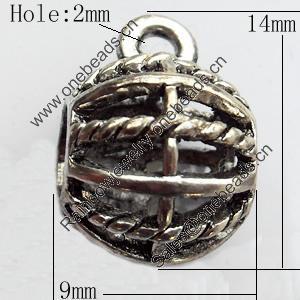 Hollow Bali Connector Zinc Alloy Jewelry Findings, Lead-free, 9x14mm Hole:2mm, Sold by Bag 