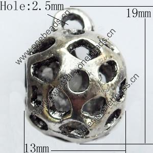 Hollow Bali Connector Zinc Alloy Jewelry Findings, Lead-free, 13x19mm Hole:2.5mm, Sold by Bag 