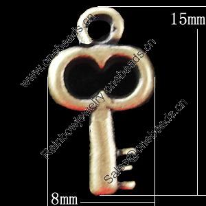 Pendant, Zinc Alloy Jewelry Findings, Key 8x15mm, Sold by Bag