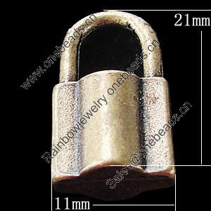 Pendant, Zinc Alloy Jewelry Findings, Lock 11x21mm, Sold by Bag