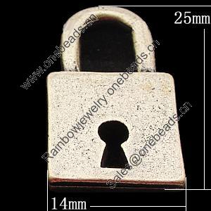 Pendant, Zinc Alloy Jewelry Findings, Lock 14x25mm, Sold by Bag