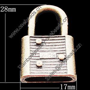 Pendant, Zinc Alloy Jewelry Findings, Lock 17x28mm, Sold by Bag