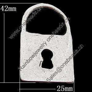 Pendant, Zinc Alloy Jewelry Findings, Lock 25x42mm, Sold by Bag