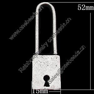 Pendant, Zinc Alloy Jewelry Findings, Lock 15x52mm, Sold by Bag