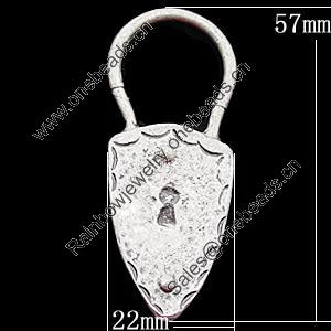 Pendant, Zinc Alloy Jewelry Findings, Lock 22x57mm, Sold by Bag